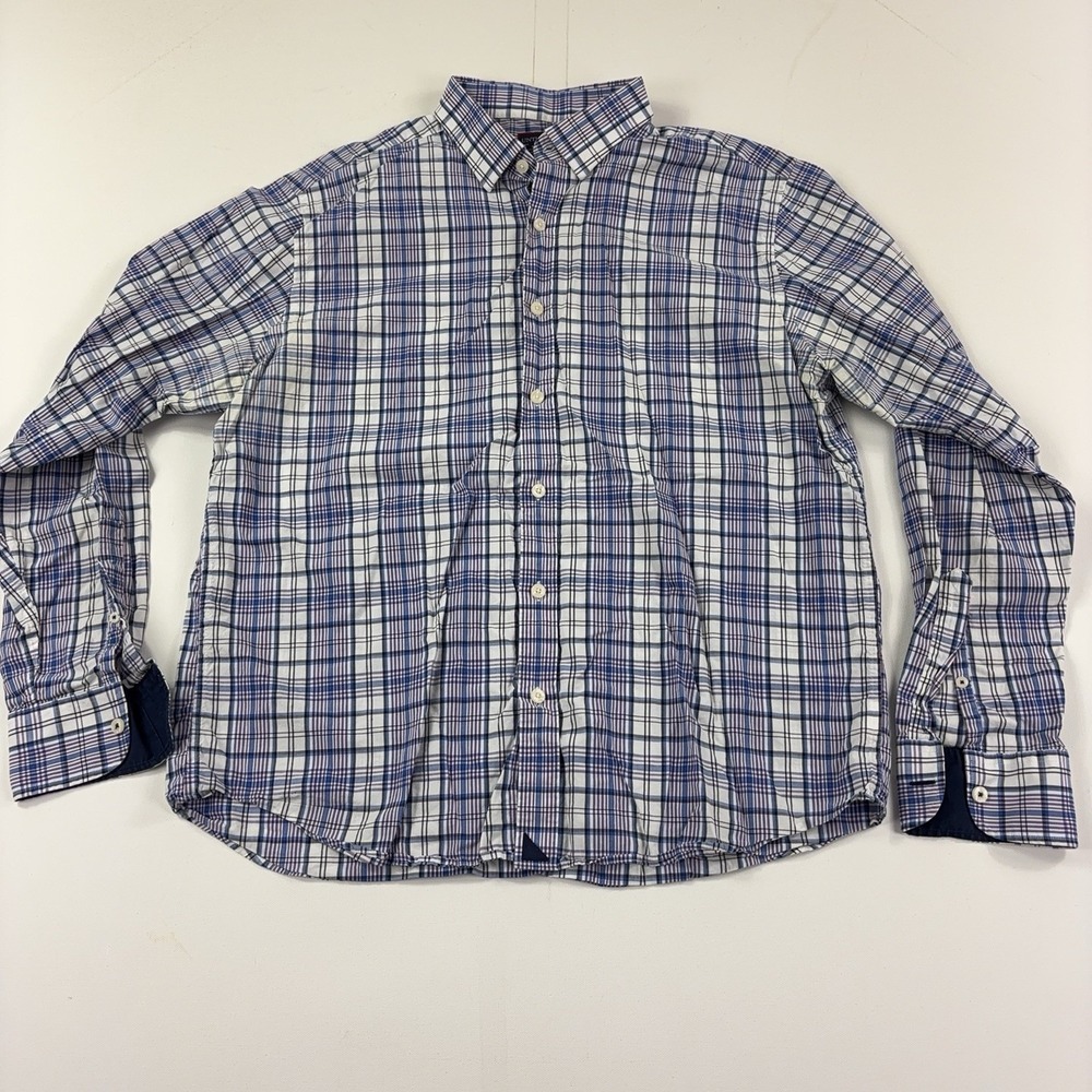 UNTUCKit Shirt Mens Large Blue Plaid Long Sleeve Button Down Cotton Tencel